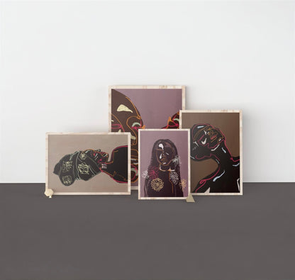 Set of colorful artwork on gray background